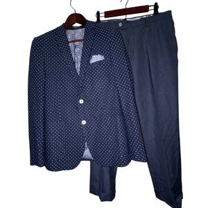 Paisley & Gray Men's Navy Polka Dot Slim Fit Suit‎ Blazer 38R EUC Pants 33 NEW